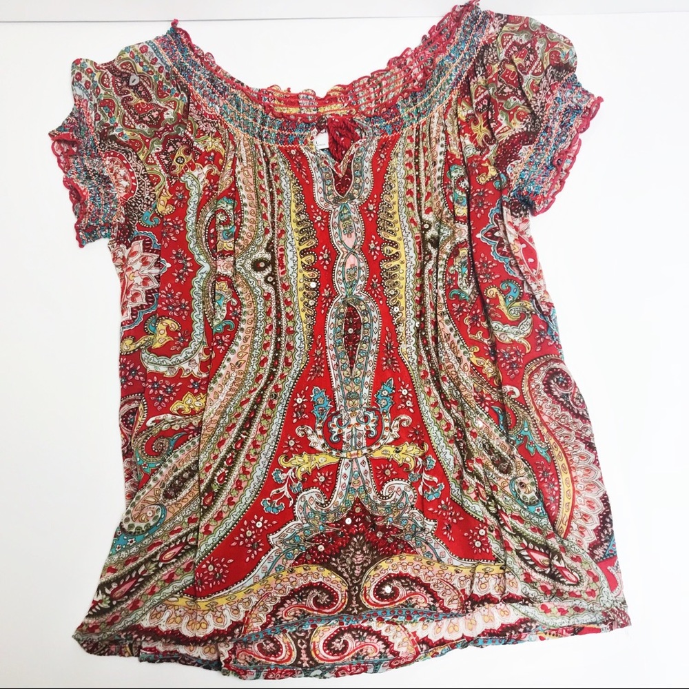 Bila. off shoulders multi colored Boho top